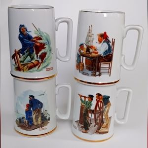 Vintage Set (4) 1985 Norman Rockwell Nautical Seafarers Mugs Excellent Condition